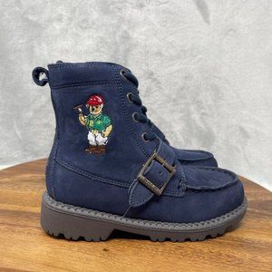 Polo Ralph Lauren Boots Boys 11 Navy Suede Leather Bear Ranger Hi II Rugged